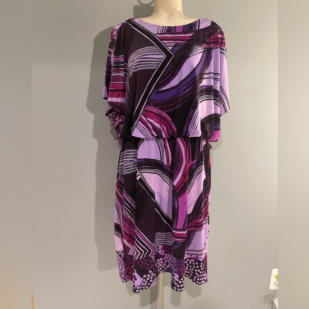 Purple black patterned Cato knee length dress woman’s size 14/16 EUC